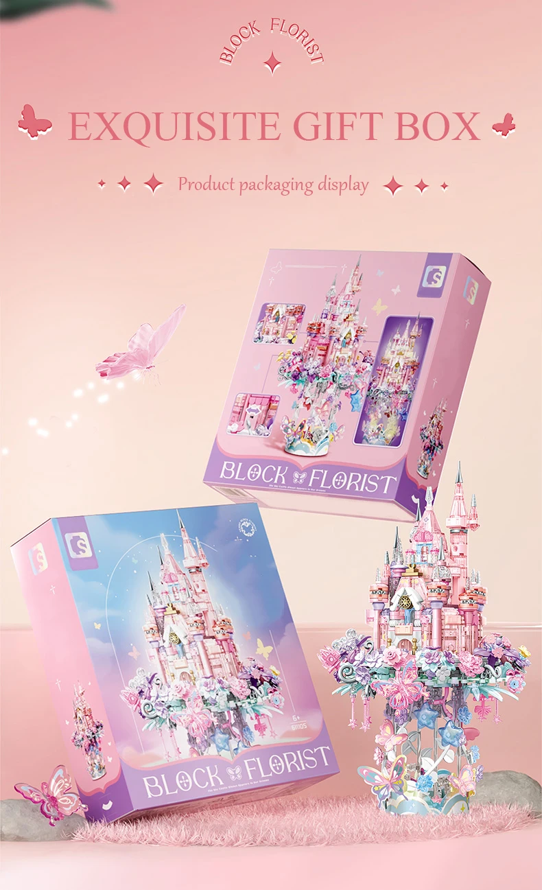 SEMBO 822 Stück Blumenburg Assemblage Bausteine Architekturmodelle Heimdekorationen Ornamente Geschenke für Mädchen Kinderspielzeug – Detail 7