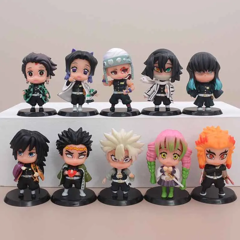 

10Pcs/set Demon Slayer Anime Figure Kamado Tanjirou Kochou Shinobu Rengoku Kyoujurou Handmade Ornament Desktop Decoration Gift