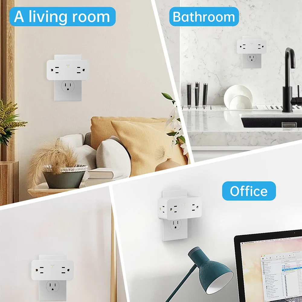 US AC Outlet 90&deg;Rotating Multifunctiona Plug Power Strip Multiprise Wall Socket Network Filter with 2 Usb 2 type-c Adapter