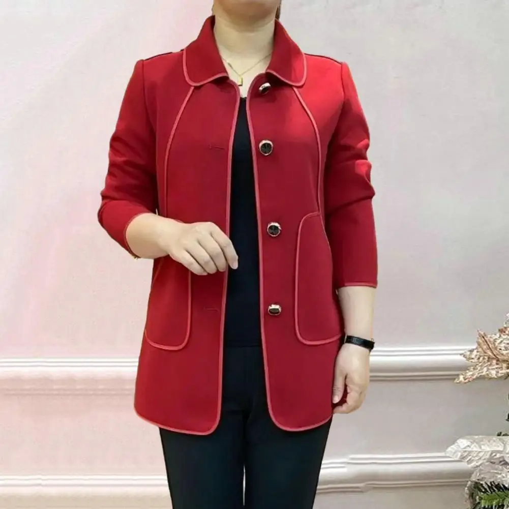 

Однобортный Кардиган, куртка, стильный женский кардиган среднего возраста, куртка свободного кроя, однотонное пальто с отложным воротником для матерей