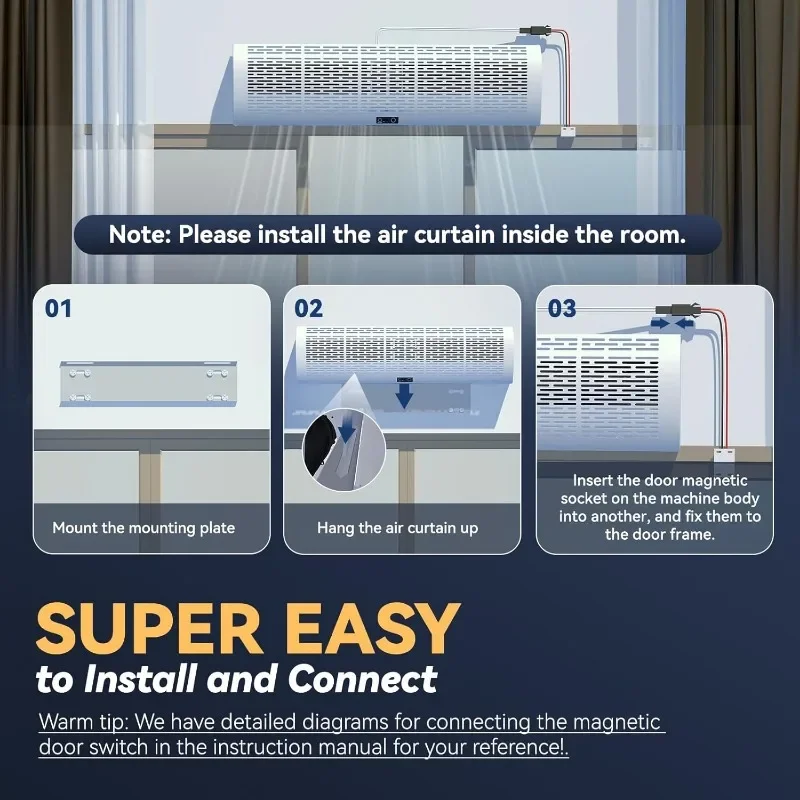 Hanchen 36 Inch Air Curtain 【 NEW VERSION】 Magnetic Door Switch 2 Speeds 1527/1292 CFM Uncooled