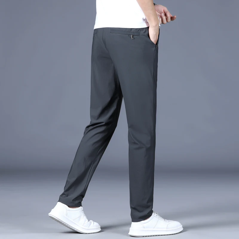 Summer Thin Men's Casual Pants Solid Color Classic High Elastic Straight Soft Casual Fashionable Non-iron Long Trousers Male 3