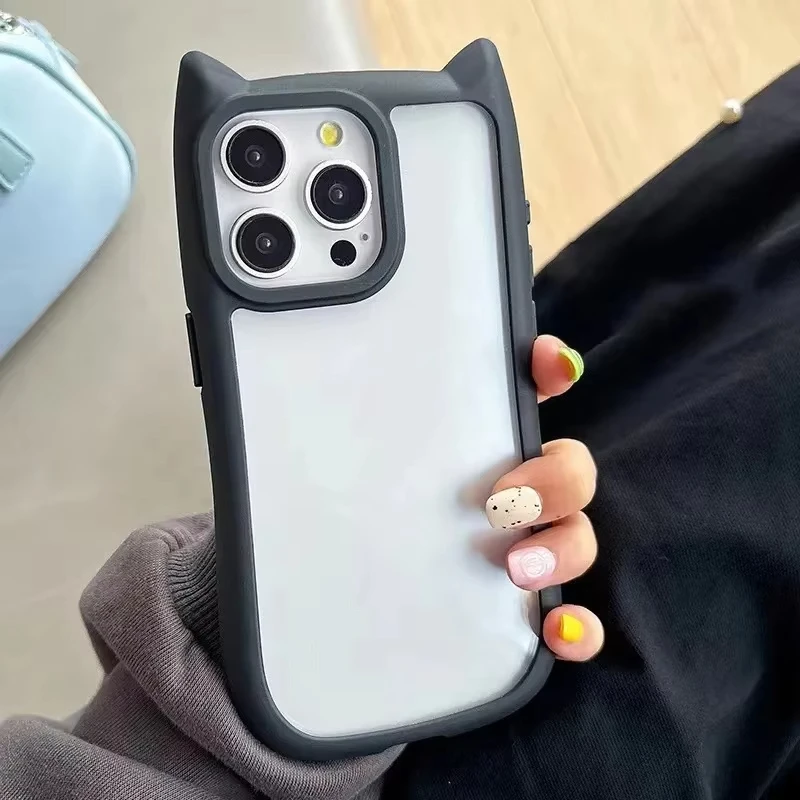 Transparente koreanische Silikon-Handyhülle für iPhone 13 Funda iPhone 16 15 14 12 11 17 Pro Max Air X XR XS Max mit niedlichen Katzenohren – Detail 10