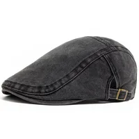 Offre spéciale Vintage peintre béret unisexe mode plat visière casquette décontracté automne rétro coton solide gavroche chapeau été réglable 5