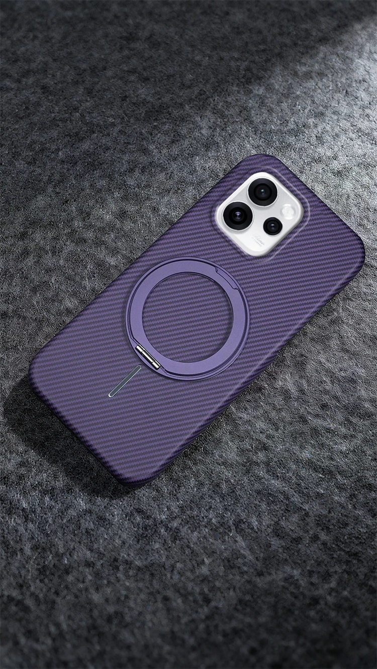 Kevlar Texture Magnetic Ring Holder Shockproof Case - Wireless Charging Compatible