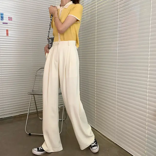 S-xl 3colors Korean Women 2023 Summer Casual High Double Waist Suit Pants  Female Wide Leg Long Trousers Womens (75101 - Pants & Capris - AliExpress