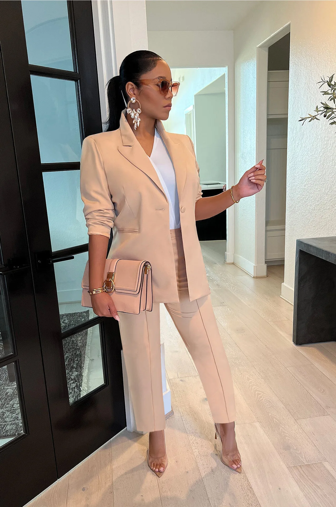 Elegant Business Suit for Women Single Button Long Sleeve Blazers and Pencil Pants Sets 2023 Office Lady 2 Piece Outfits new spring fashion women midnight navy slim velvet blazer jacket office lady double breasted simple blazers female party clothes