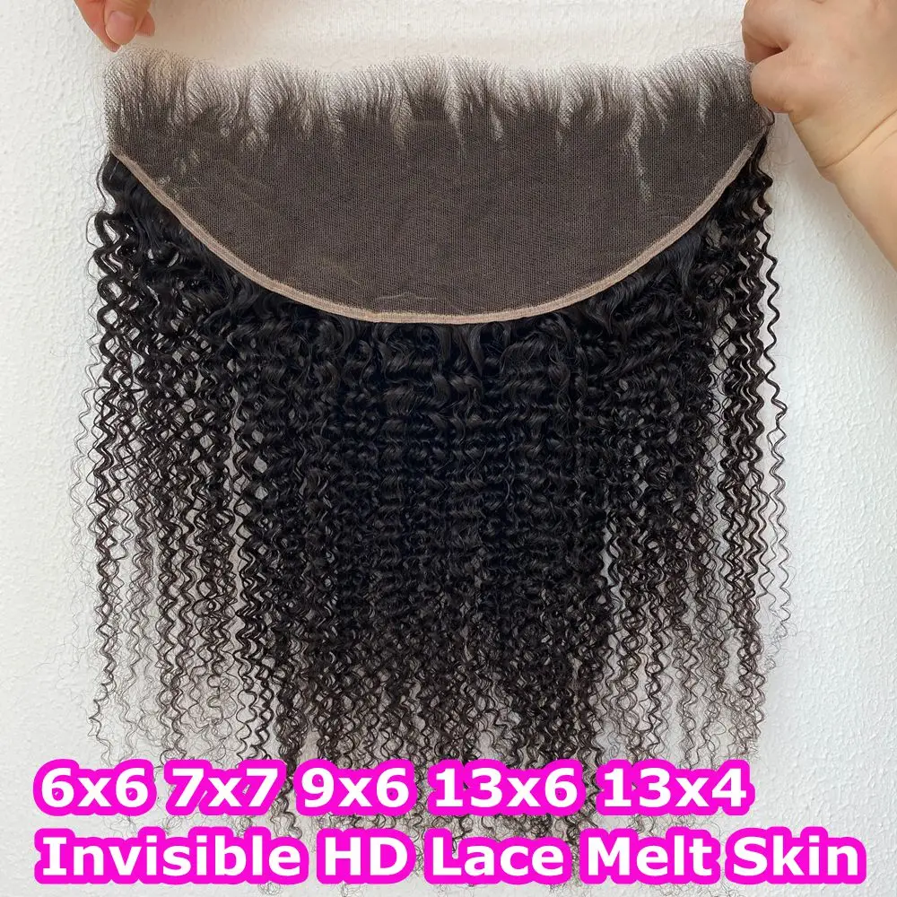 Afro Kinky Curly Invisible 13x6 HD Lace Frontal Only Human Hair Melt Skin Preplucked 6x6 5x5 HD Lace Closure Only Brazilian Remy