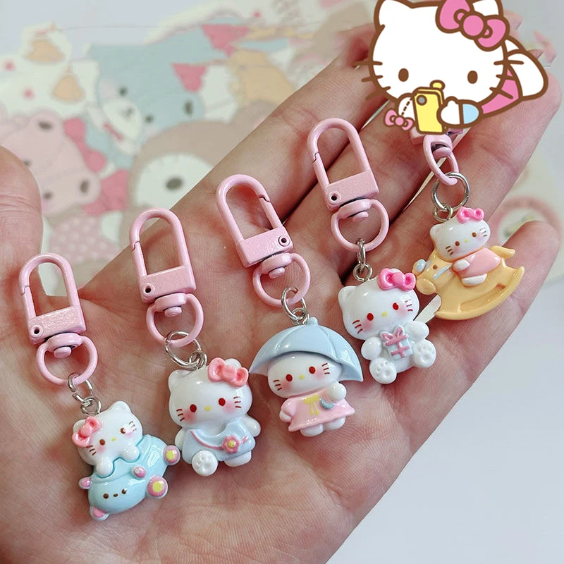 

New 5Pcs Hello Kitty Keychain Kawaii Sanrio Cute Anime Kids Toys Girls Bag Pendant Car Keychain Ornaments Dear Friend Fun Gifts