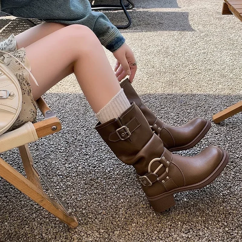 Winter Cowboy Boots for Women Fashion Slip On Ladies Casual