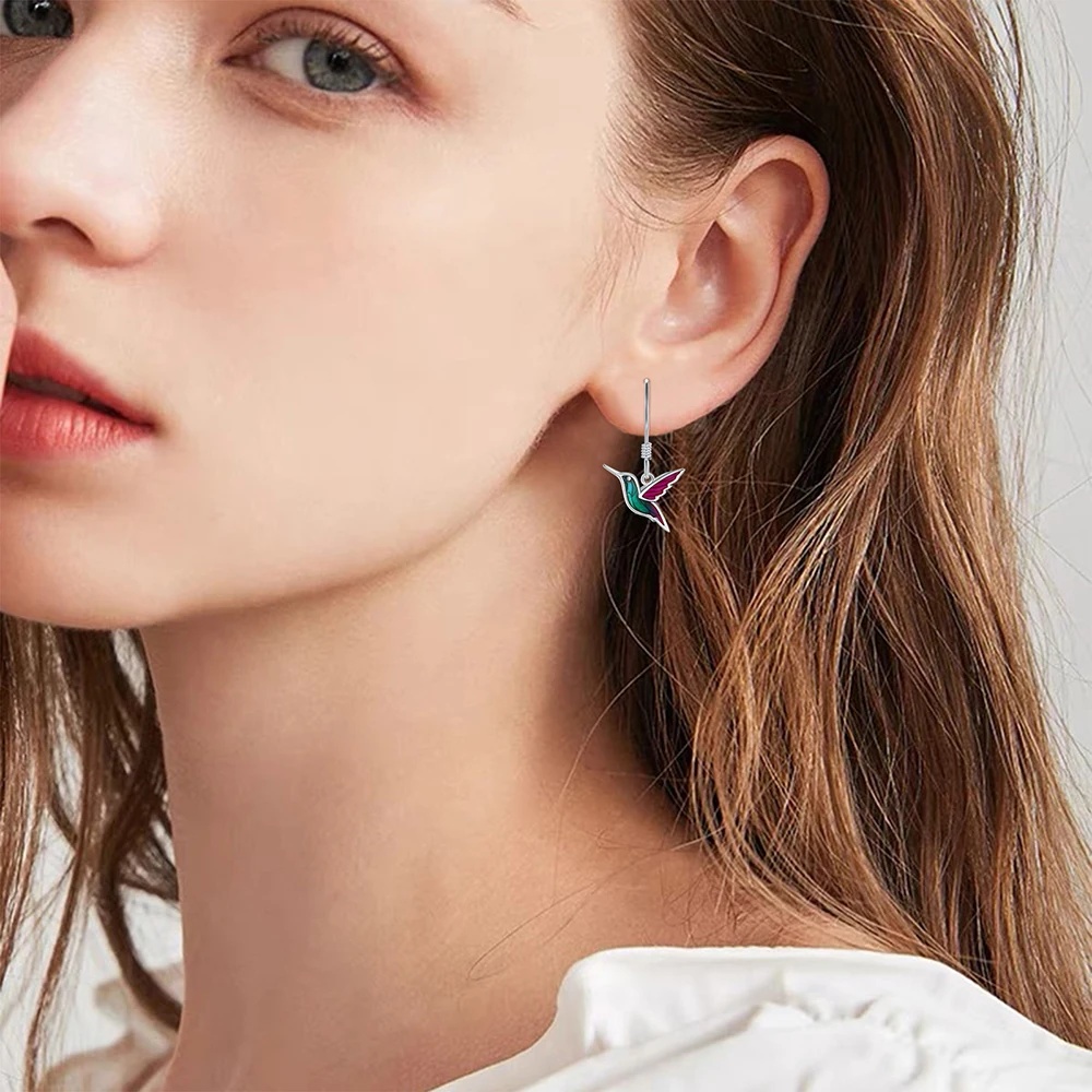 925 Sterling Silver Cute Animal Hummingbird Dangle Earrings With Enamel Mother's day Jewelry Birthday Gifts for Women Mom Girls