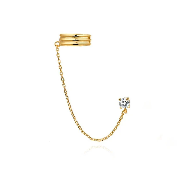 85814-8f2ca9.jpg Boucles d'oreilles tendance en acier inoxydable pour femmes, 1 pièce, chaîne à Double perçage, fleur coréenne, Zircon, clous de perçage, bijoux à la mode