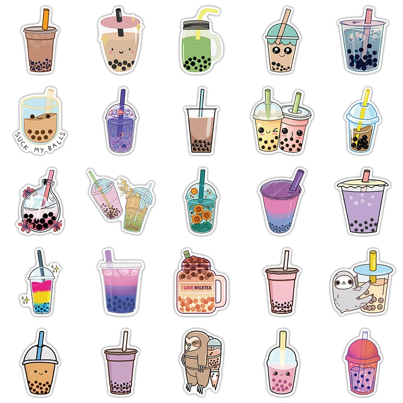 Kawaii Pearl Drink Sticker Set - Aesthetic PVC Decor for Kids' Stationery & Crafts