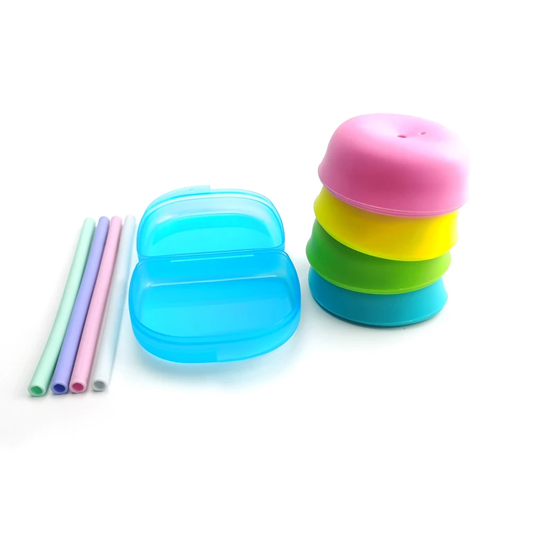 Foldable Silica Gel Pipette Cup Cover Applicable Baby 4 PCS silicone straw cup lid bottle accessories silicone baby feeding bottle