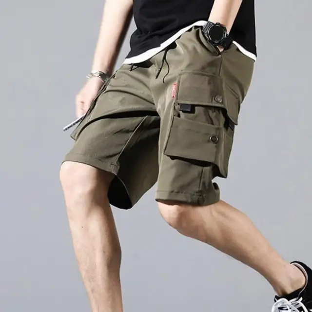 Men Shorts Elastic Waist Solid Color Teenager Shorts 1