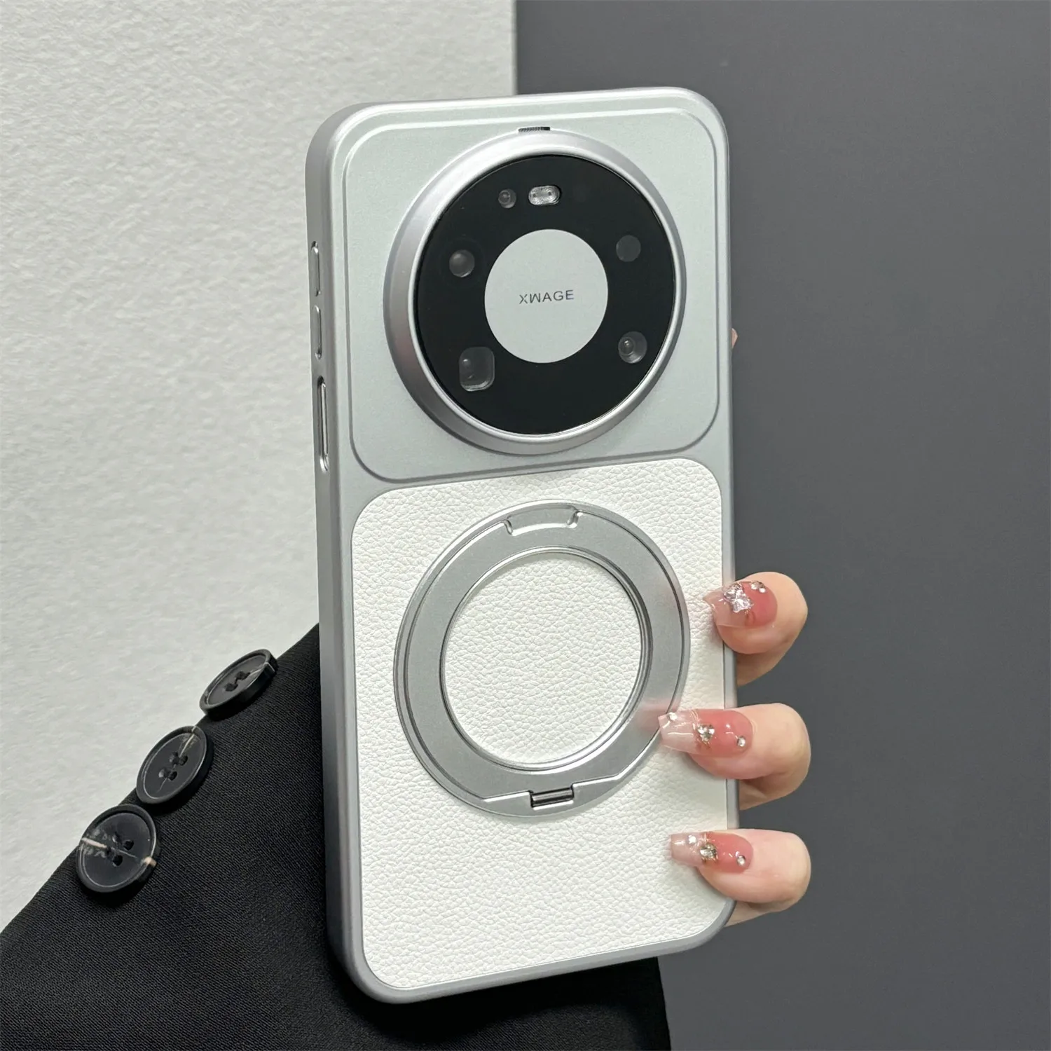 Magnetic 360° Ring Vegan Leather Electroplating Lightweight Dustproof Case
