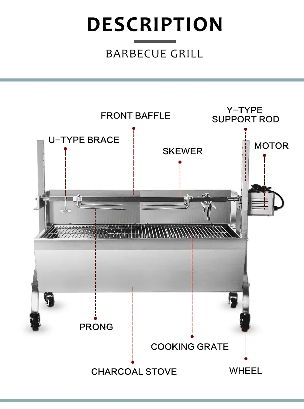 HomeWise Electric Automatic BBQ Grill Manual Spinning Charcoal Kebab Bake Grill Stove Trolley Lamp Rotisserie Spit Roaster Grill 2