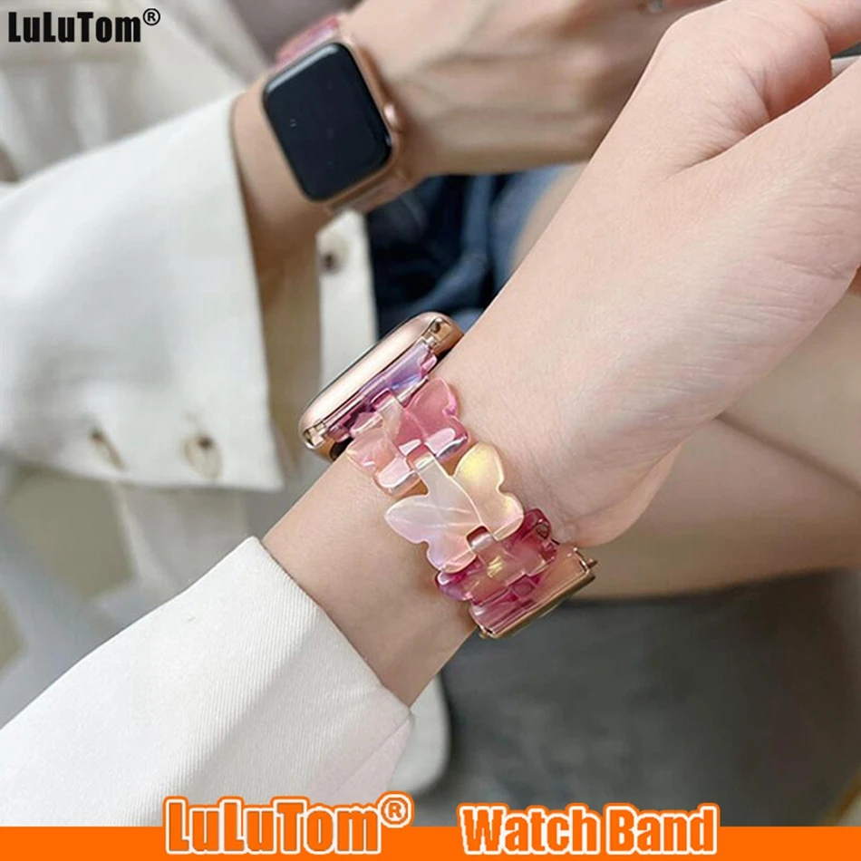 

Resin Strap For Apple Watch Ultra Band 6 7 8 SE Series 49mm 41mm 44mm 45mm 40mm Lucky Butterfly Belt For Wristband 5 4 Bracelet