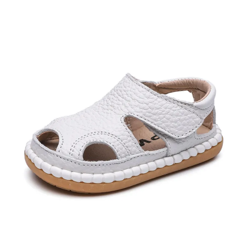 

2023 New Summer Baby Shoes Genuine Leather Closed Toe First Walker Soft Sole Cut-outs Fashion Baby Girls Boys Sandals