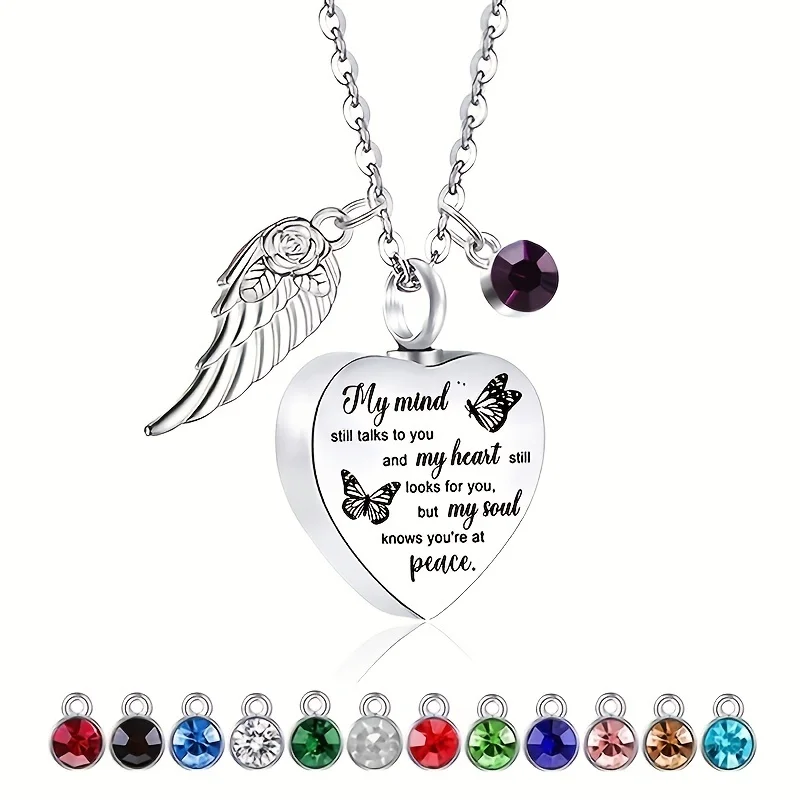 Heart Cremation Necklace for Ashes Cremation Jewelry with 12 Birthstones Urn Necklace for Ashes-My Mind Still Talks to You...