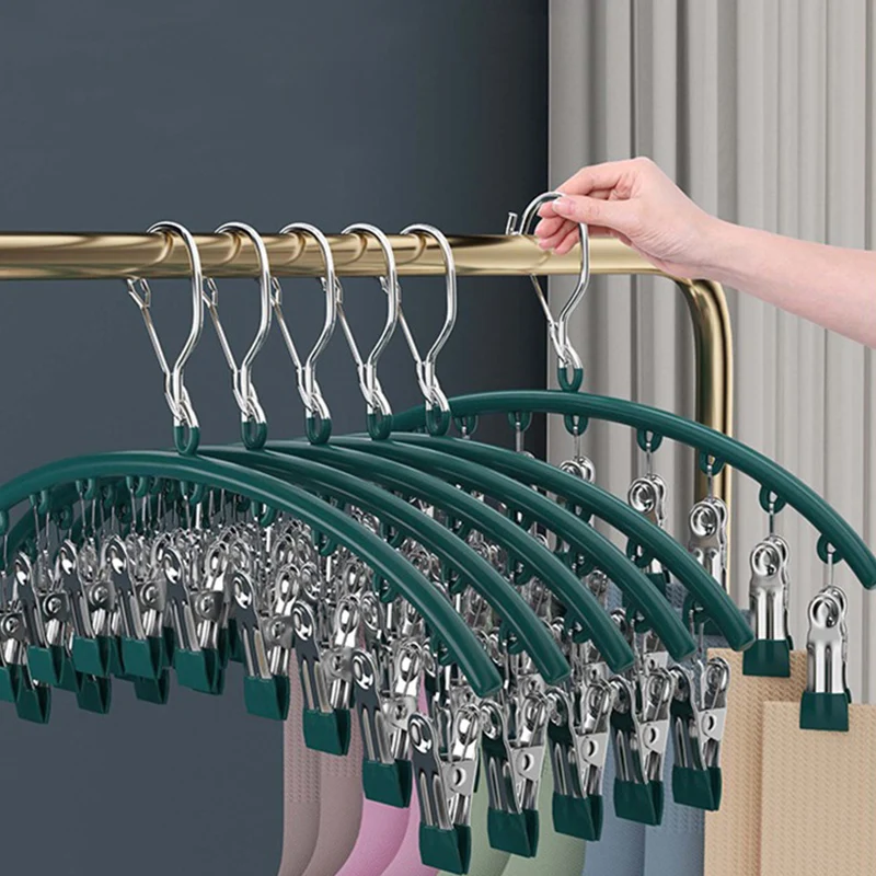 10 Clips Stainless Steel Sock Clip Pace-Saving Arc Sock Drying Rack Windproof Non-slip Clothes Rack Underwear Clip Towel Hanger