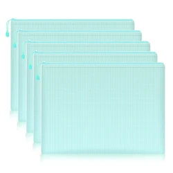 5 - Piece Waterproof Mesh Zipper Pouch Set for Organizing Documents and Office Supplies (Green 5pcs)