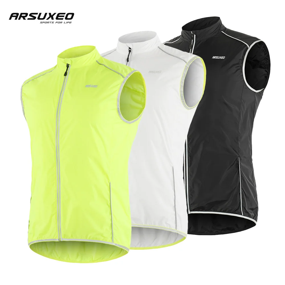 

ARSUXEO Men's Cycling Vest Sleeveless Reflective Safety Vest Quick Dry Mesh Bike Bicycle Jersey Light Windbreaker Cycling Vest