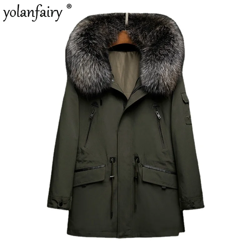 

Real Fur Parka Men Natural Rabbit Fur Liner Winter Coat Men Real Raccoon Fur Collar Hooded Parkas for Mens Clothing 1808-3 YY802