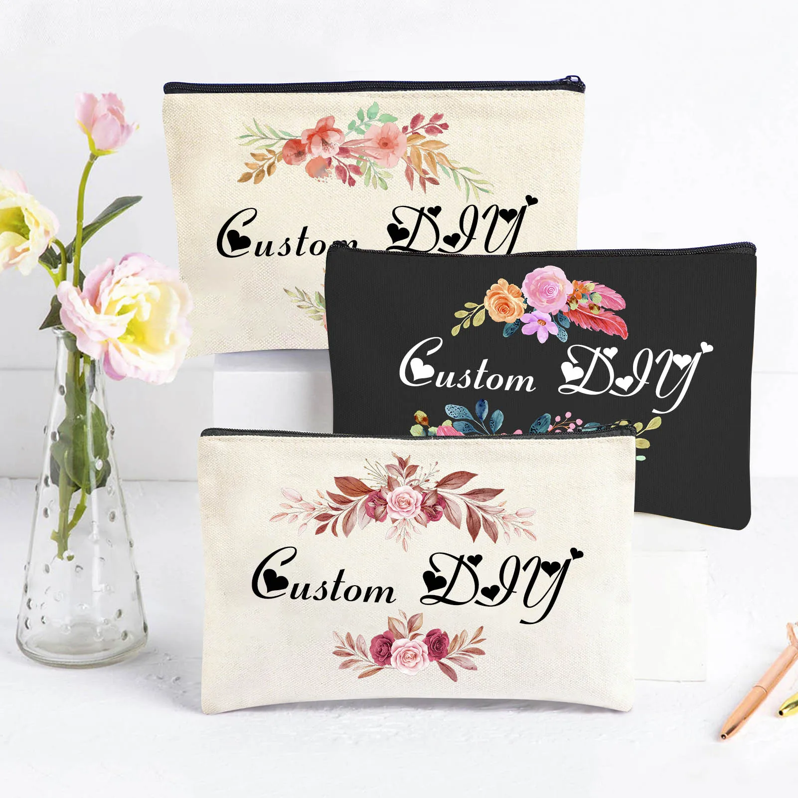 13 Styles 2022 New Personalized Custom DIY Wedding Party Canvas Makeup Cosmetic Bags Zipper Pouch Bags Unique Bridal Gifts