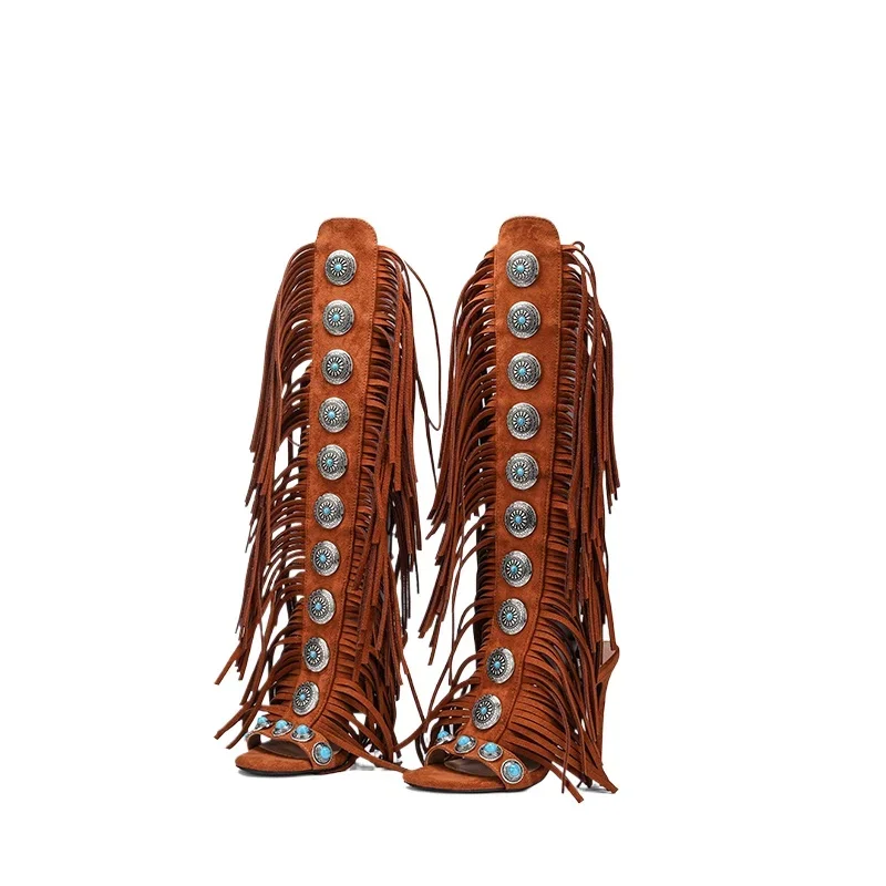 Sandalias Mujer  2025 Summer Women Sandals Peep Toe Sexy Lace Up Knee High Shoes Zapatos De Mujer High Heels - 2