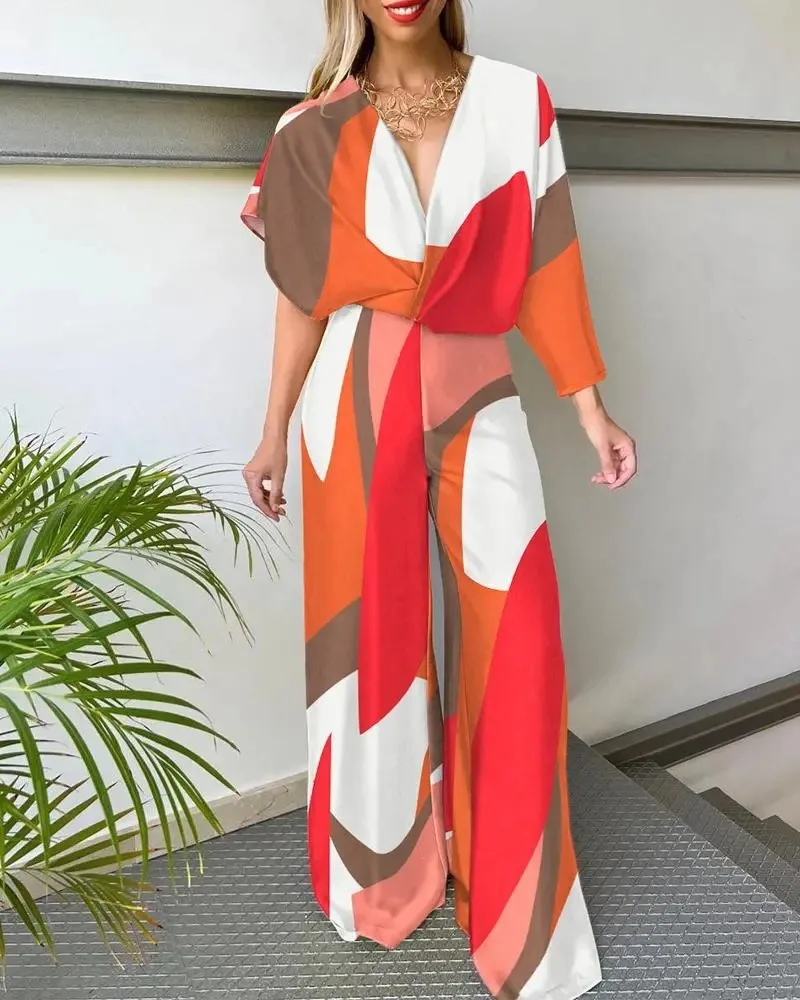 2024 New Women's Solid Color Jumpsuit Spring Summer Adult Female V-neck Sexy Short Sleeves High Waist One-piece Suits OFE12