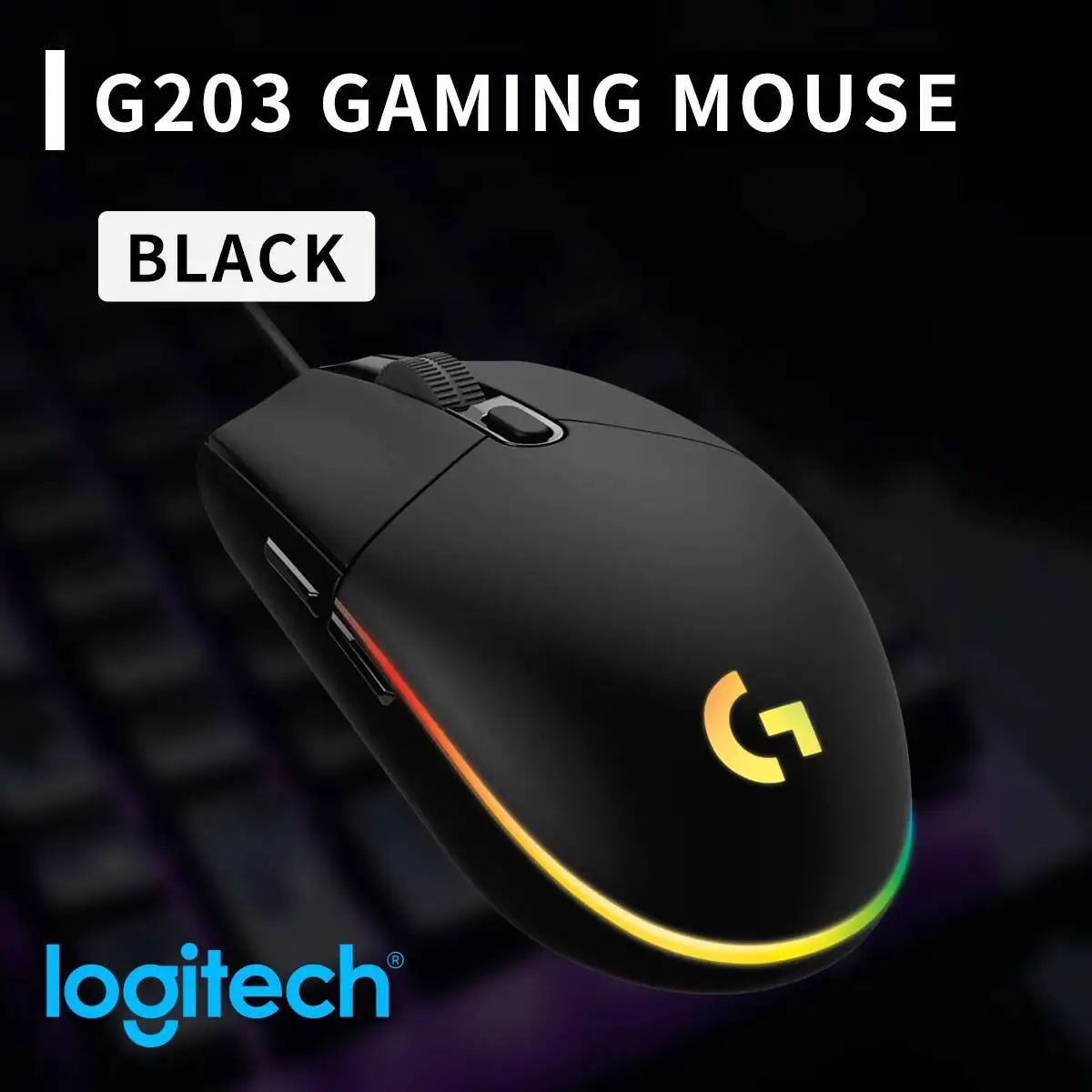 עכבר משחק Logitech G203 8000 DPI חיישן LIGHTSYNC RGB 16.8M צבעים 6 כפתורים זיכרון על הלוח אחריות של 2 שנים למחשב נייד