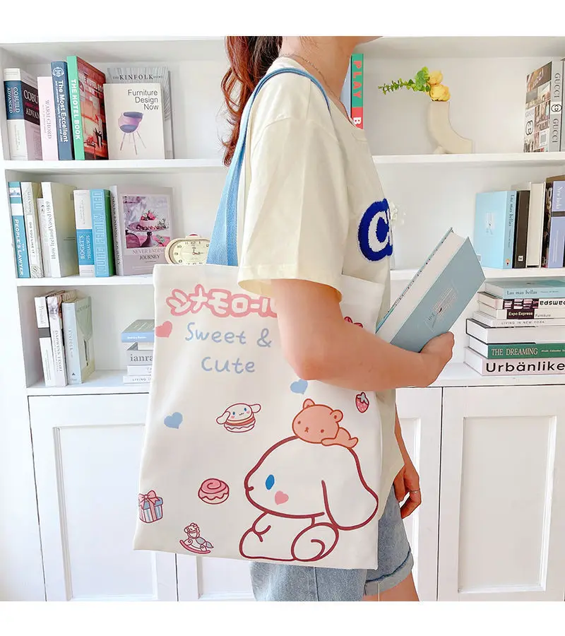 Cinnamorolls Canvas Bag Female Cartoon Portable Large Capacity Tote Bag Student Book Portable Cute Storage Shoulder Bags Gift