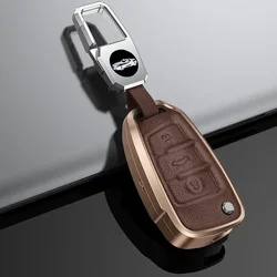 Premium Alloy Leather Key Case Cover - Protective Shell (Brown with keychain)