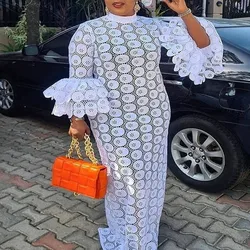 Lace White African Dresses For Women 2022 Spring Fashion Plus Size Long Maxi Dresses Elegant Party Ankara Robes African Clothing
