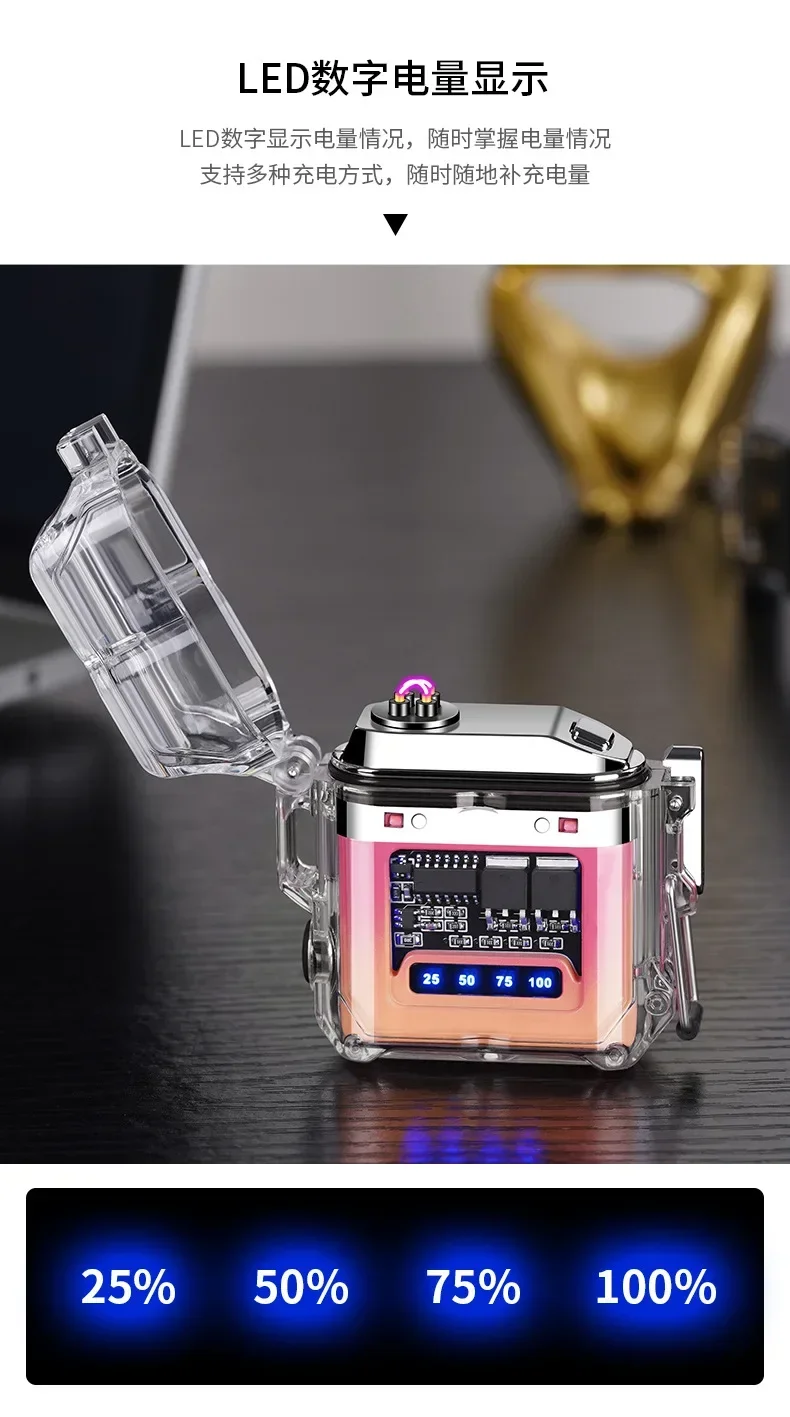 2025 New Transparent Shell Double Arc USB Electronic Lighter TYPE-C Fast Charge COB Lighting Plasma Lighter Electric Waterproof