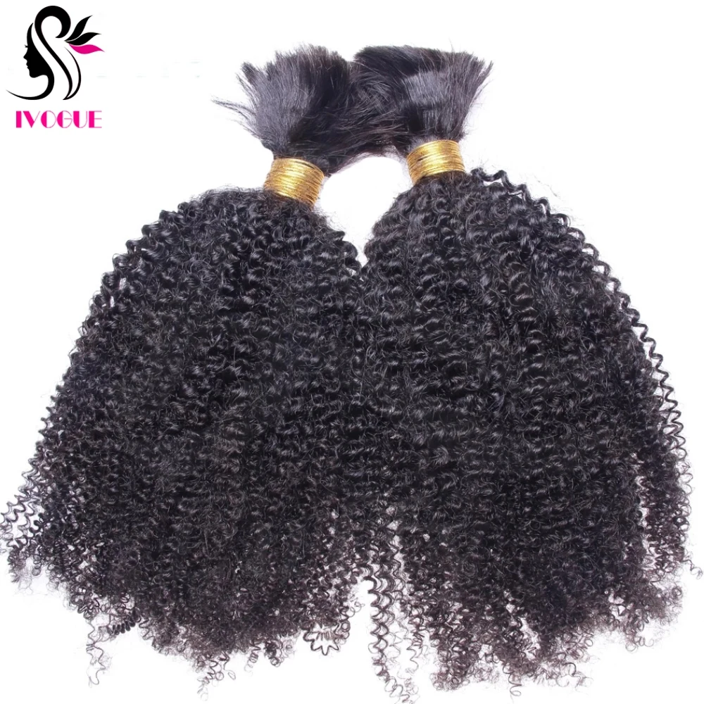 Afro Kinky Curly Human Hair Bulk For Braiding Mongolian Remy Human Hair Extension Hair Bundle No Weft for Women Natural Black