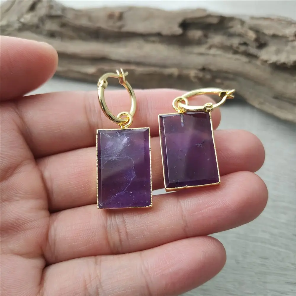 FUWO Wholesale Natural Crystal Quartz Earrings,Golden Plated Gorgeous Jewelry For Women ER434 5 Pairs/Lot