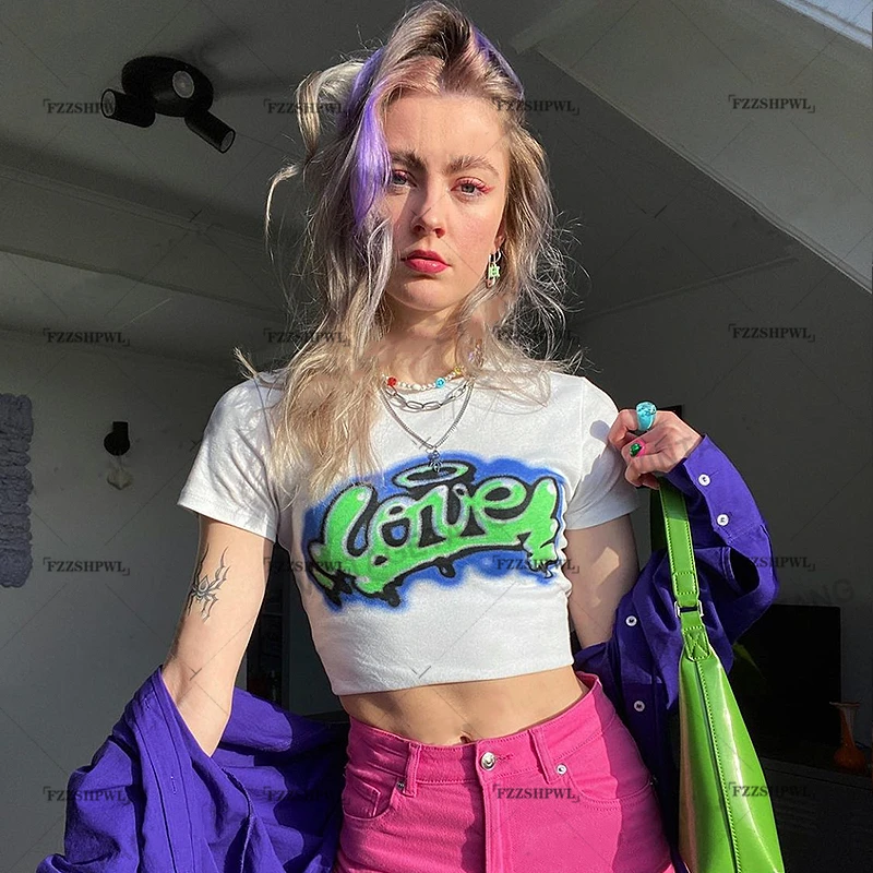 Y2k Letter Print Baby Tee Summer Emo Girl Crop Tops Slim 00s Fairy Grunge Streetwear Harajuku Goth Cute Short Sleeve T Shirts Aliexpress