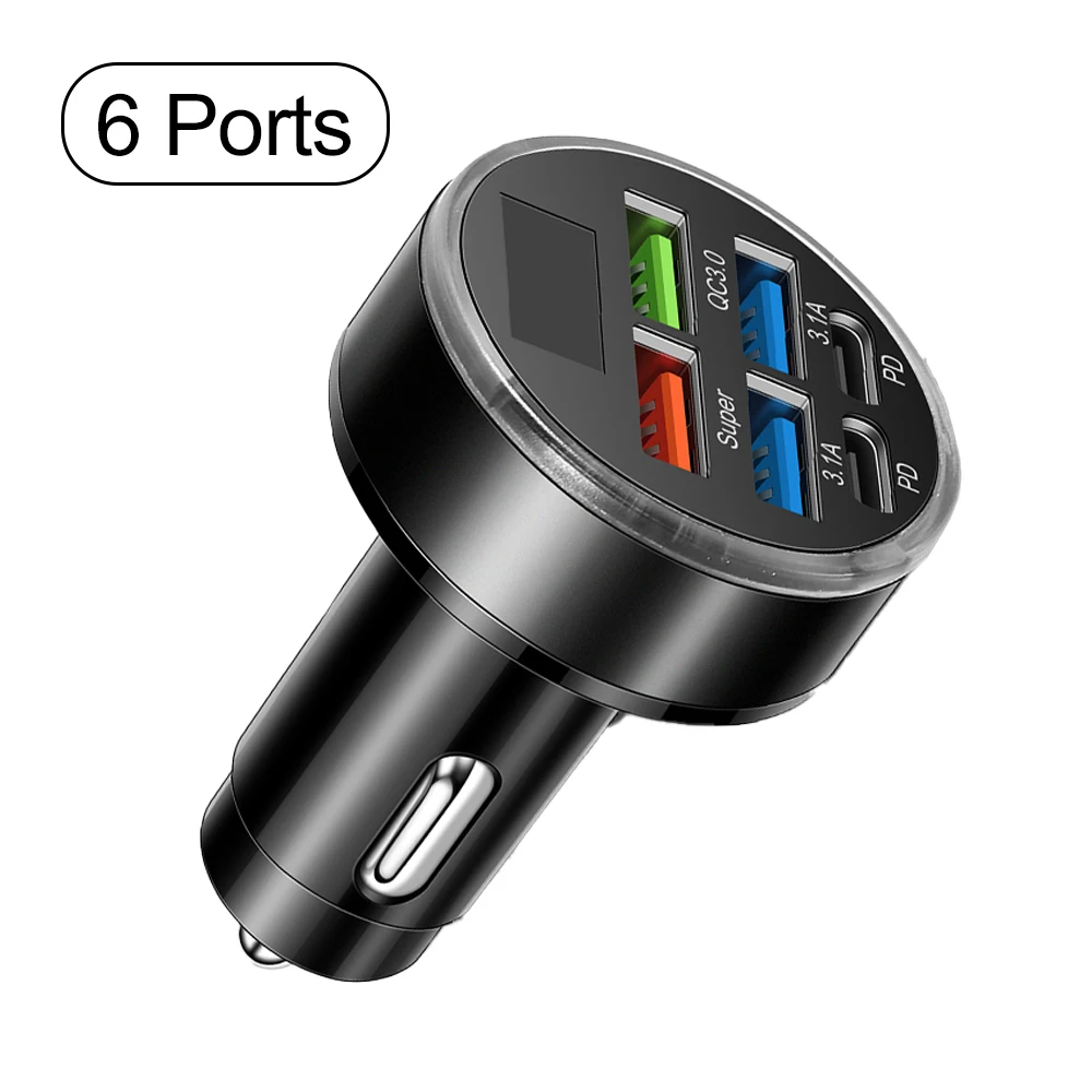 100W 6/8 Ports Car Charger Fast Charging PD QC3.0 USB C Car Phone Charger Type C Adapter in Car For iPhone Samsung Huawei Xiaomi