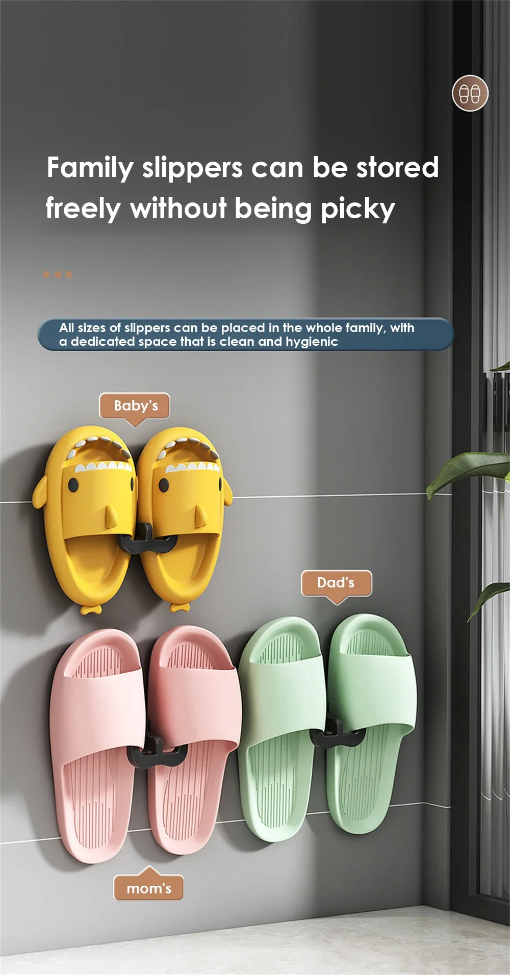 Description Picture 6 of itemHanger Hooks For Bathroom Toilet Shoes Rack Wall Mounted Slippers Organizers Small Object Storage Product