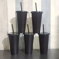 5-Piece Reusable Summer Drinkware Set - 24oz Tumblers with Lids & Straws - 710ml (5pcs)