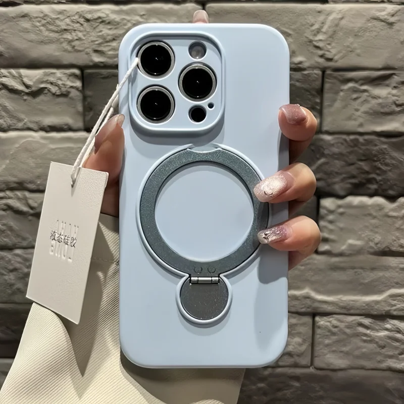 Enhanced Silicone Magnetic Case with 360° Rotating Ring Holder and Kickstand