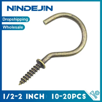 NINDEJIN Bronze ตะขอสกรู 1/2 "3/4" 1 "เหล็กคาร์บอน Heavy Duty 2" สกรูครัวถ้วยผนังเพดานตะขอสําหรับแขวนแสง 1