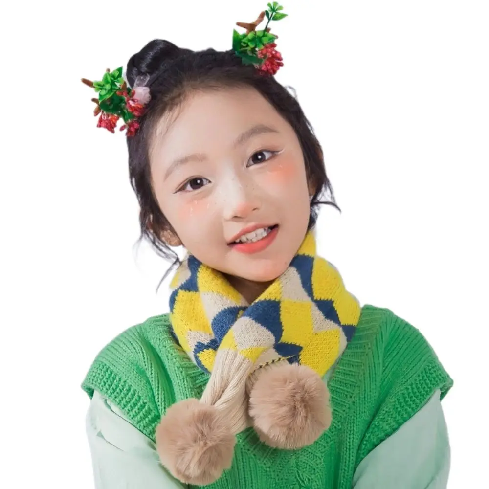Cartoon Bib Thermal Neck Warmer Thickening Windproof Boys Girls Knitting Scarf Snap Fastener Children Kids Winter Scarves