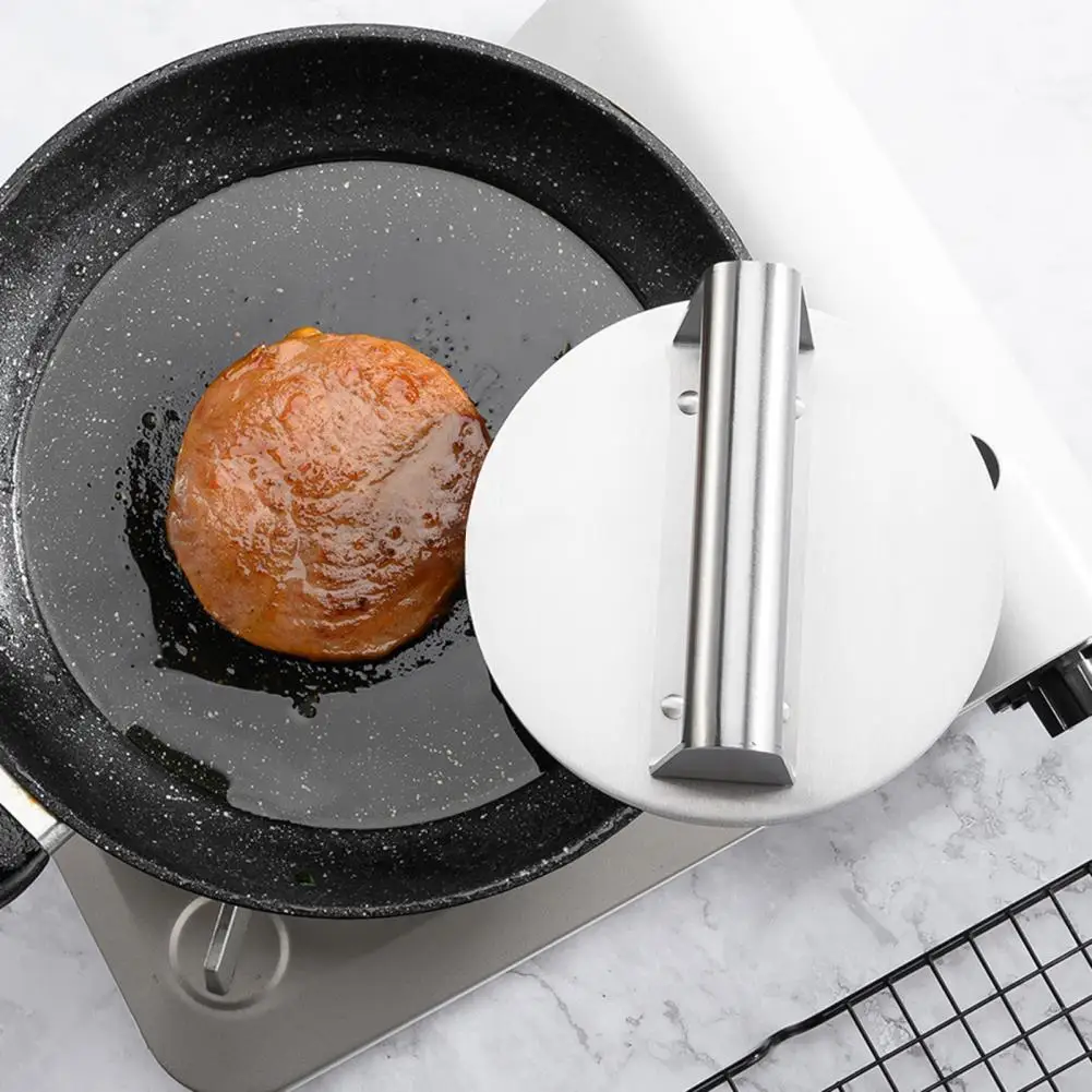

Rust-proof Meat Press Non-stick Stainless Steel Burger Press with Handle for Pancakes Flat Top Frying Pans 6.3 Inch for Burgers