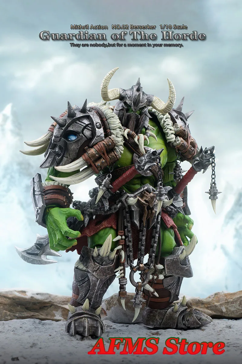 Фото В наличии Mithril Action No.02 Berserker масштаб 1/10 Избавитель Орды двойное лезвие Orc 20 см фигурка модели лучшая коллекция №5