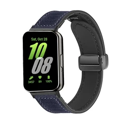 Luxurious Leather and Silicone Magnetic Buckle Watch Strap Bracelet - Galaxy Fit 3 (Midnight Blue)