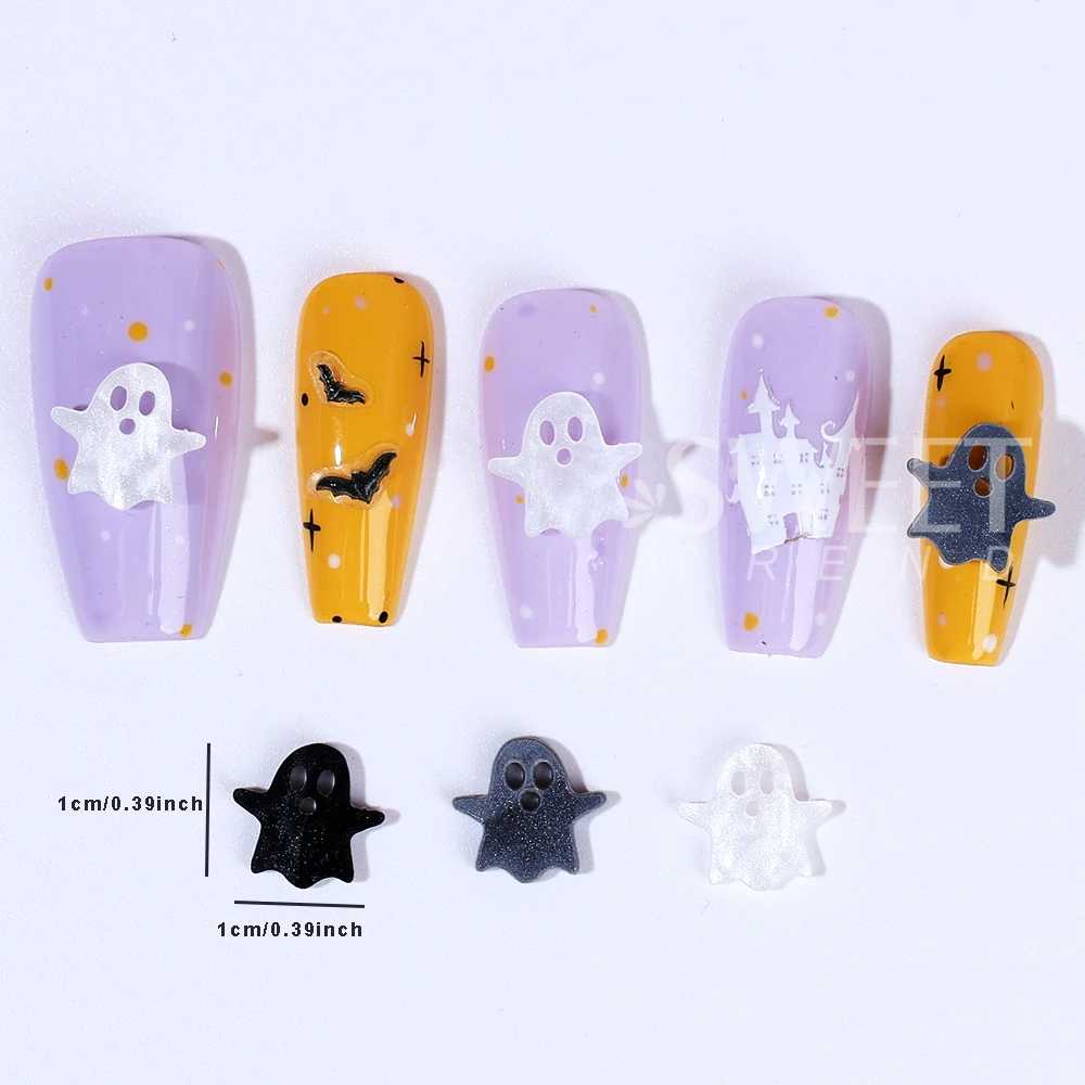 20/100pcs 3D Cute Halloween Nail Charms Nail Art Decoration Ghost Nail Art Parts Festival DIY Manicure Accessories Nail Supplies