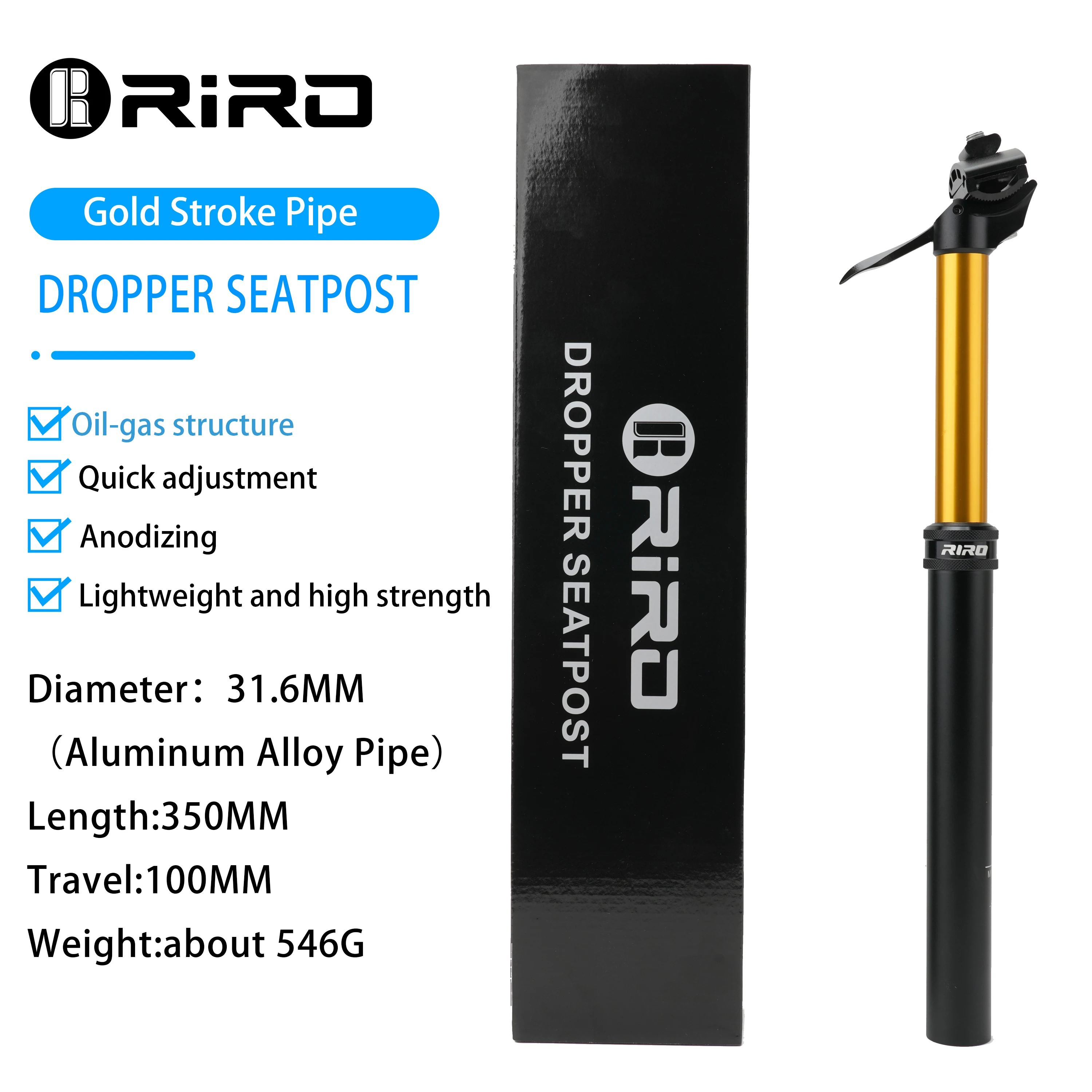 RIRO Bicycle Dropper Seatpost 27.2/30.9/31.6mm 100/125mm Travel Hydraulic Manual